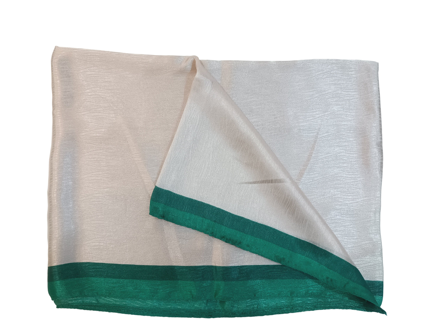 Folded fabric with green border on a white background