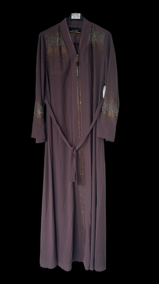 Aselle Abayas with embroidery & stonework(Beige)
